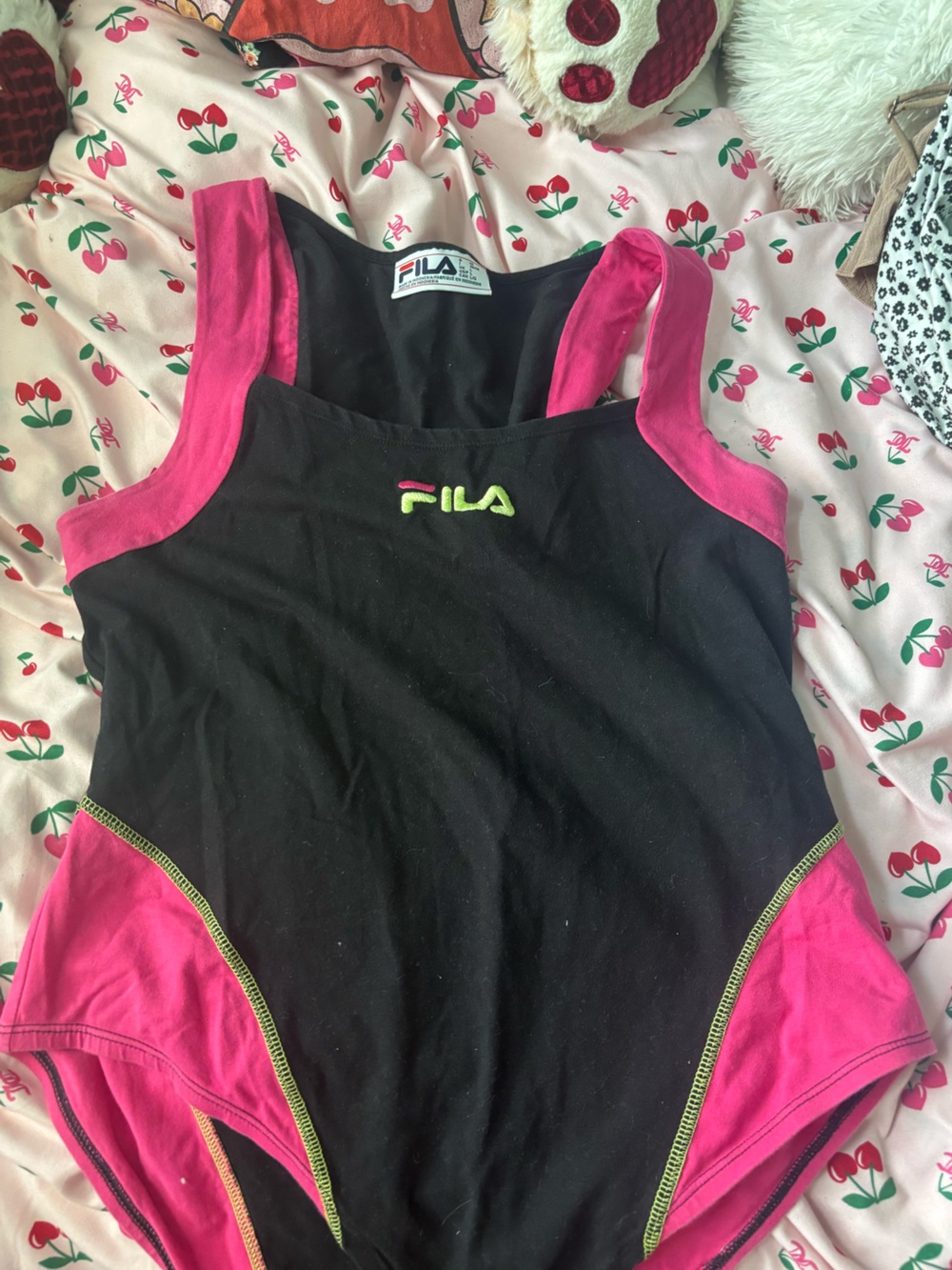 FILA Black and Pink bodysuit Swimsuit with Neon Logo